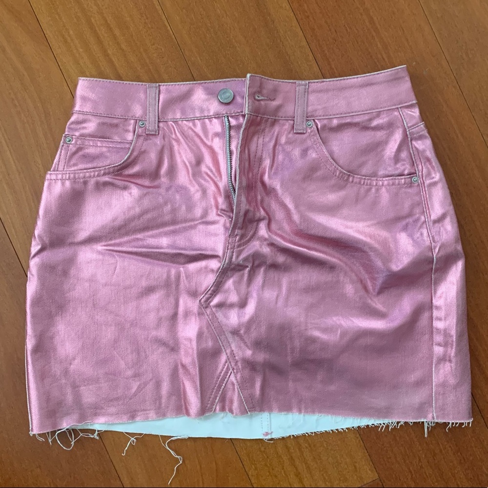 Metallic Pink Denim Skirt